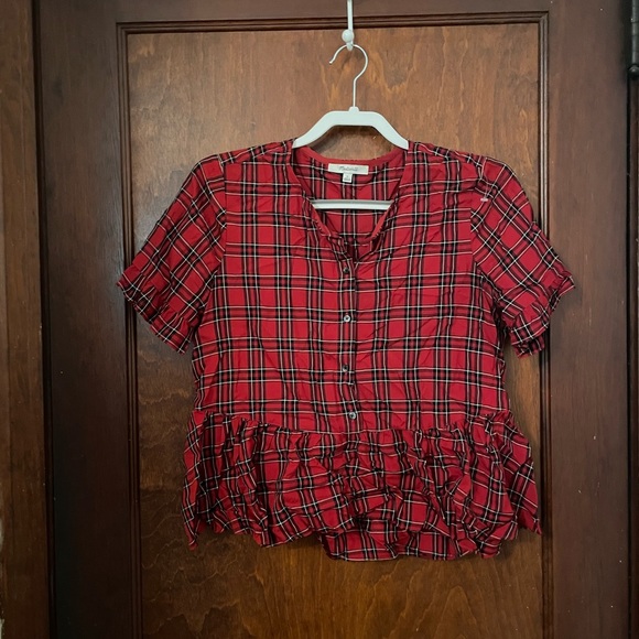 Madewell Studio Ruffle-Hem Top in Clanton Plaid Size S - Picture 3 of 5
